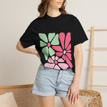 Floral Retro Block Print Garment-Dyed Women's T-Shirt