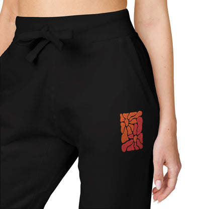 Pink Retro Flower Graphic Embroidered Women's Fleece Sweatpants