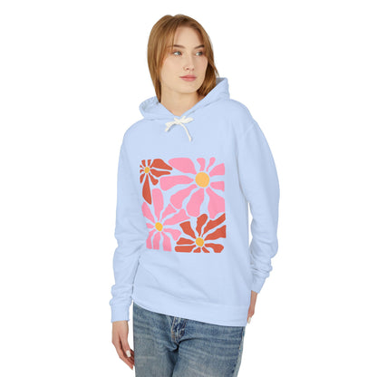 Retro Pink Daisy Graphic Lightweight Women's Hooded Sweatshirt