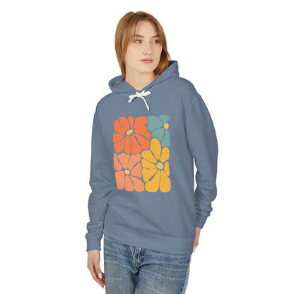 Retro Floral Color Block Lightweight Women's Hooded Sweatshirt