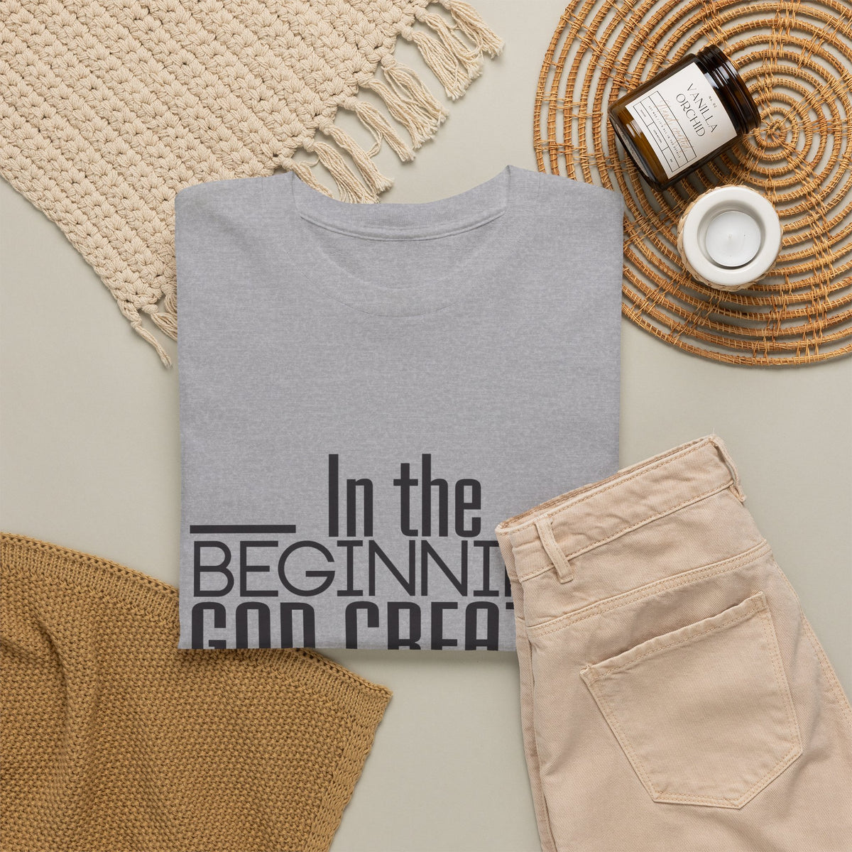 "In the Beginning God Created the Heaven and Earth" Script T-Shirt