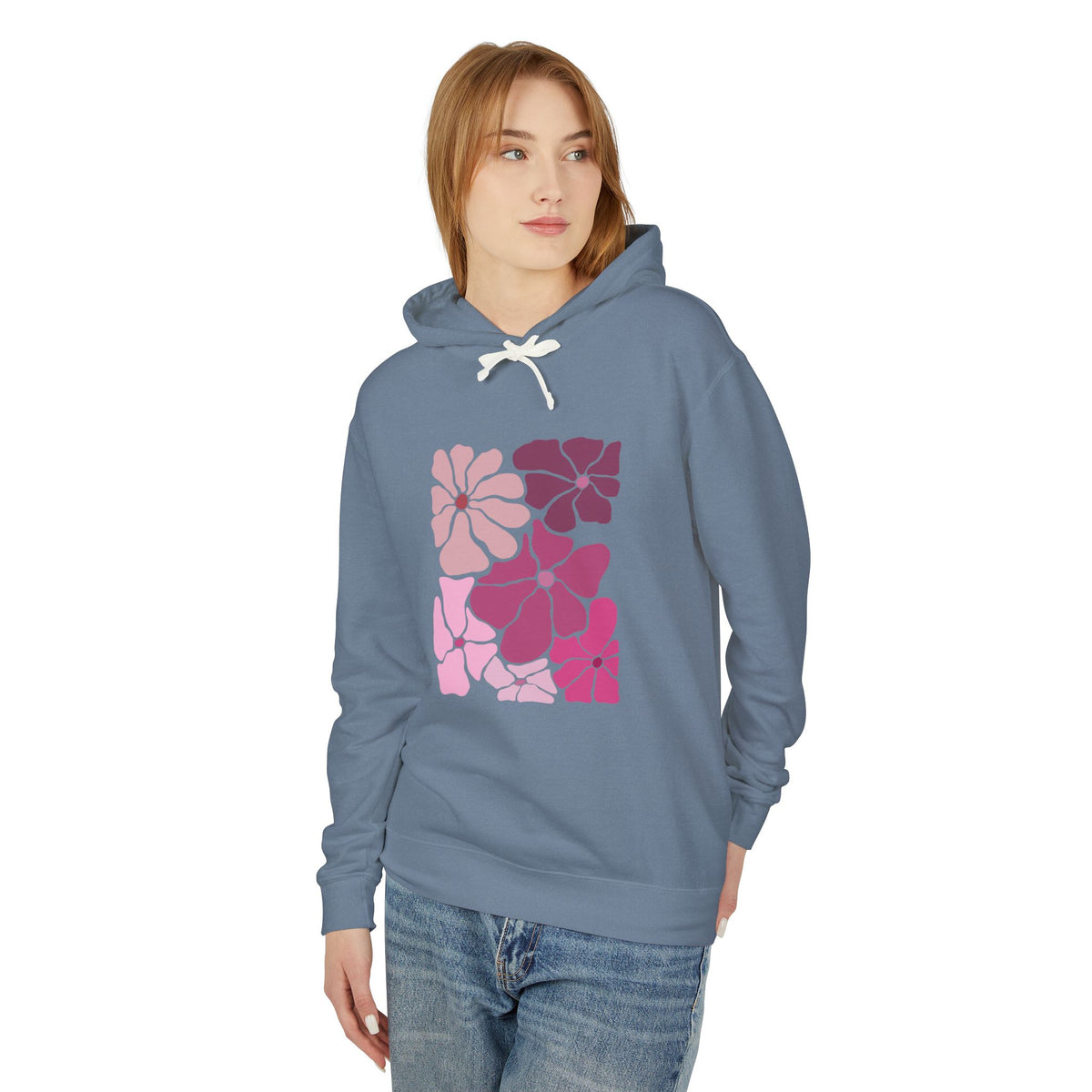 Pink Floral Lightweight Women's Hooded Sweatshirt