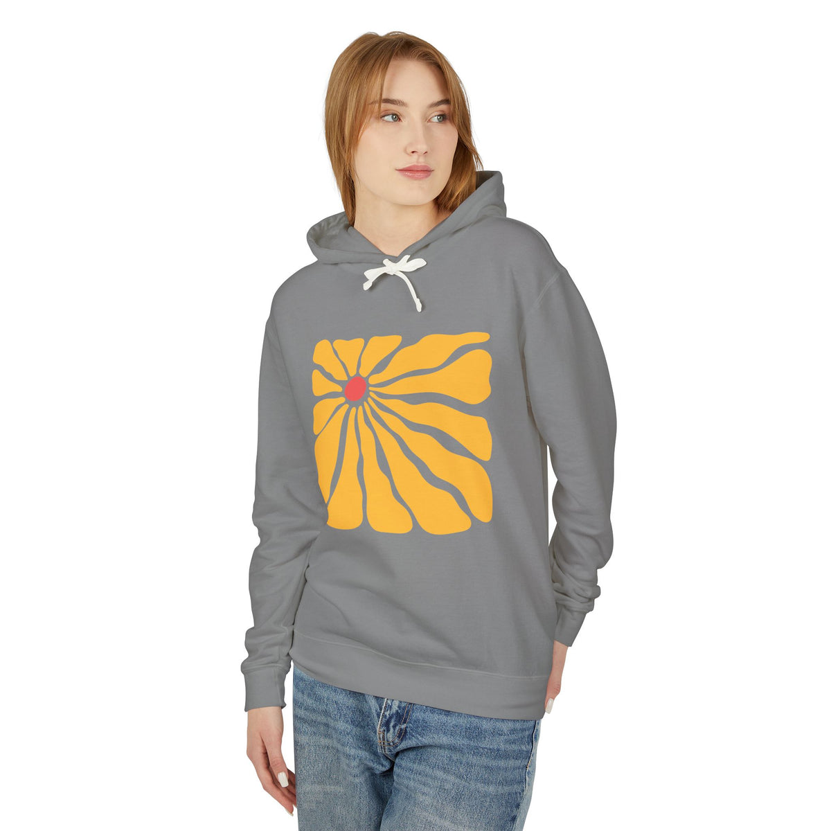 Minimal Yellow Floral Graphic Lightweight Women's Hooded Sweatshirt