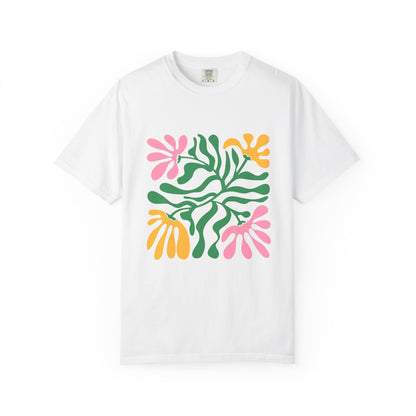 Floral Cutout Abstract Garment-Dyed Women's T-Shirt