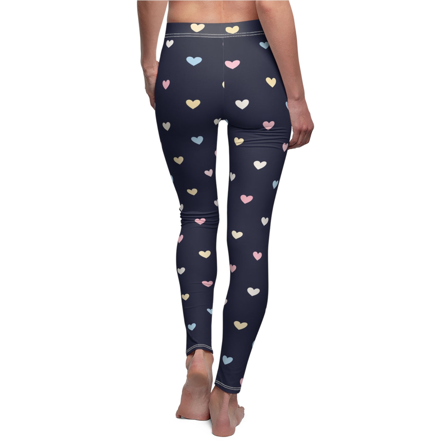 Navy Heart Print Women's Casual Leggings