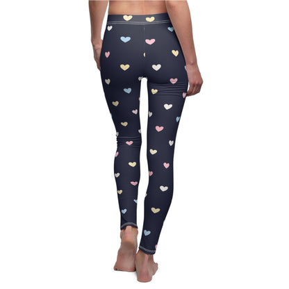 Navy Heart Print Women's Casual Leggings