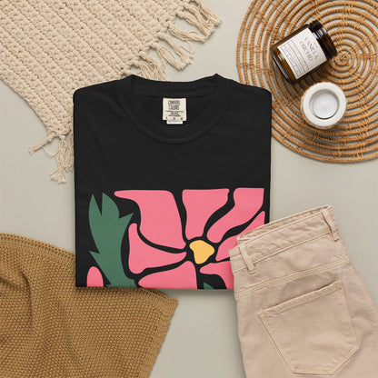 Pink Garden Graphic Garment-Dyed Women's T-Shirt