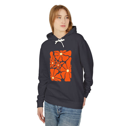 Orange Floral Pattern Lightweight Women's Hooded Sweatshirt