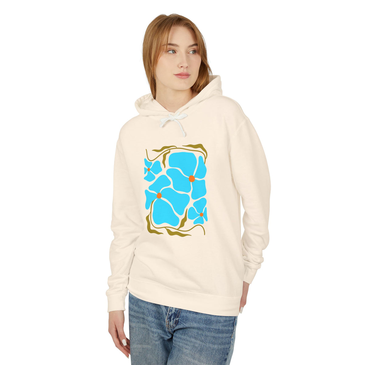 Blue Organic Pattern Lightweight Women's Hooded Sweatshirt