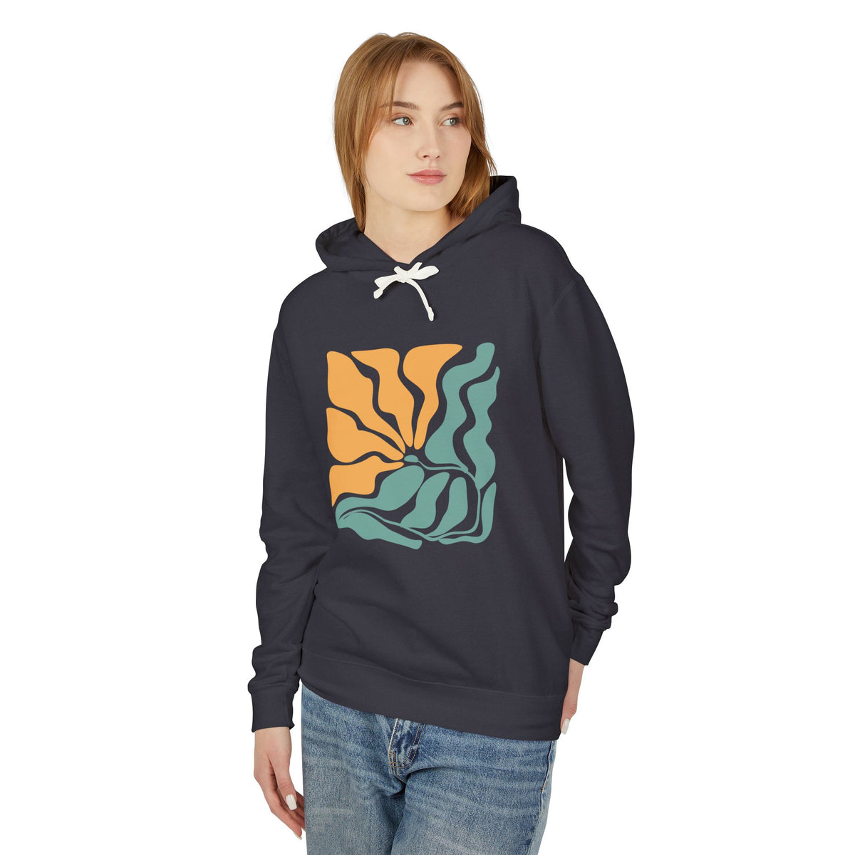 Abstract Sun & Ocean Wave Lightweight Women's Hooded Sweatshirt
