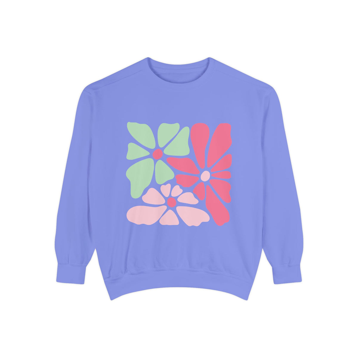 Floral Retro Block Print Garment-Dyed Women's Sweatshirt