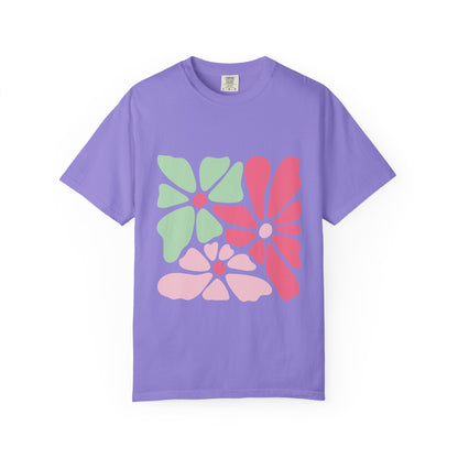 Floral Retro Block Print Garment-Dyed Women's T-Shirt