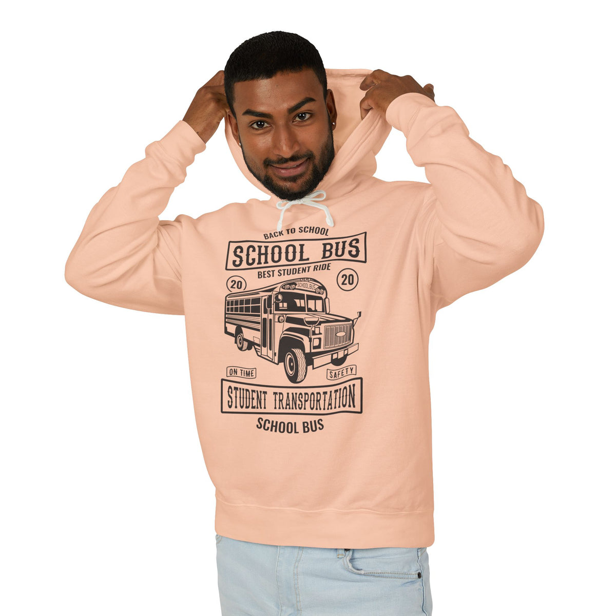 Back To School Bus Transportation Lightweight Hooded Sweatshirt