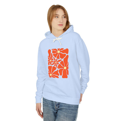 Orange Floral Pattern Lightweight Women's Hooded Sweatshirt