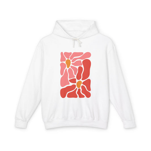 Pink Retro Flower Graphic Lightweight Women's Hooded Sweatshirt