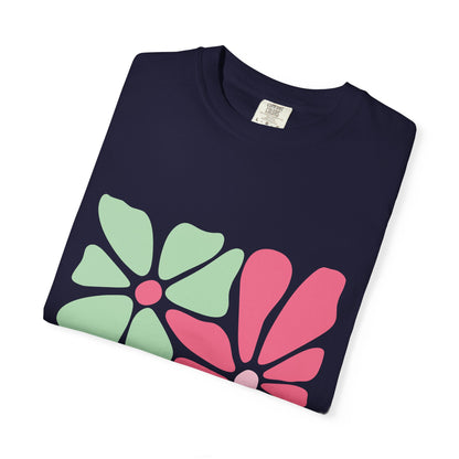 Floral Retro Block Print Garment-Dyed Women's T-Shirt