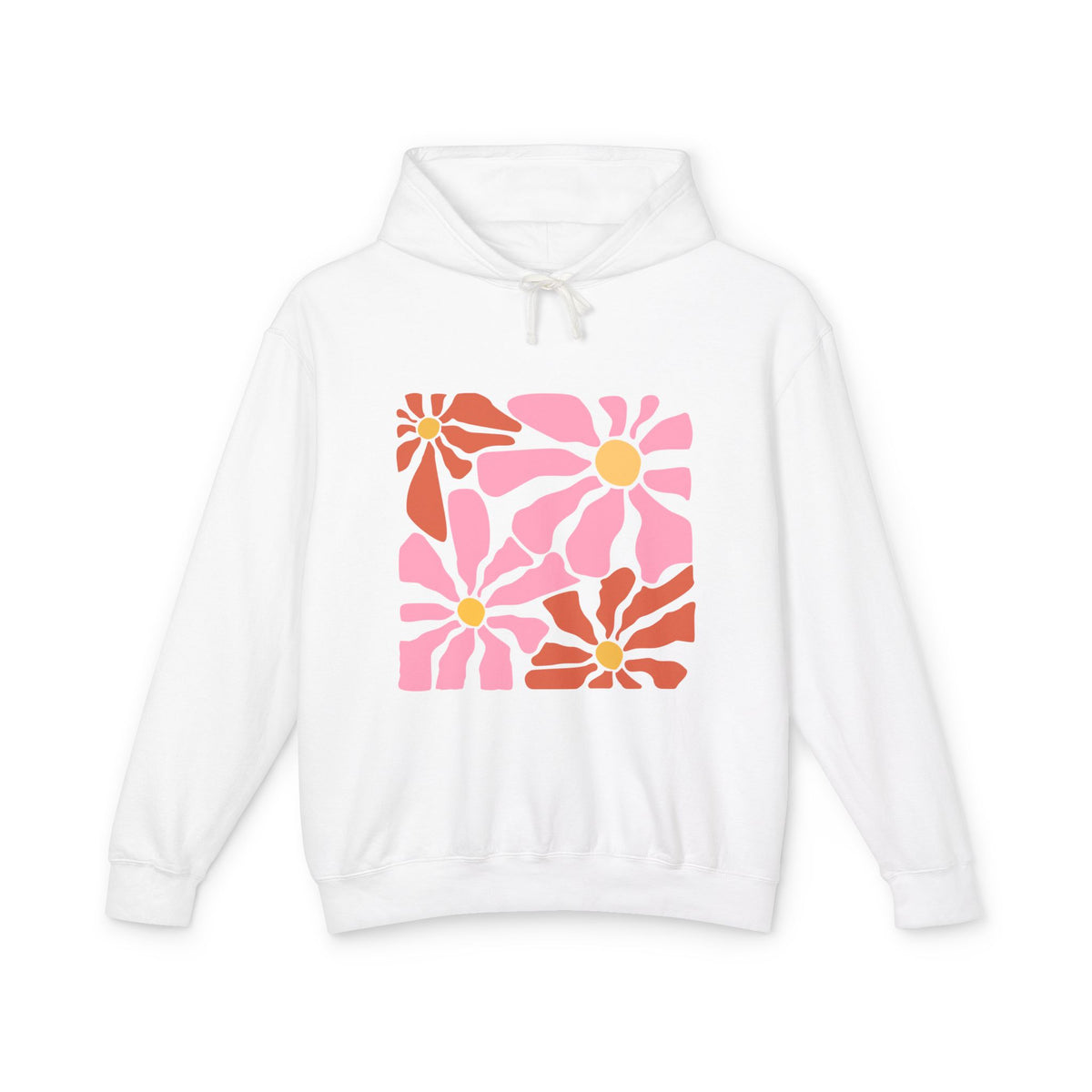 Retro Pink Daisy Graphic Lightweight Women's Hooded Sweatshirt