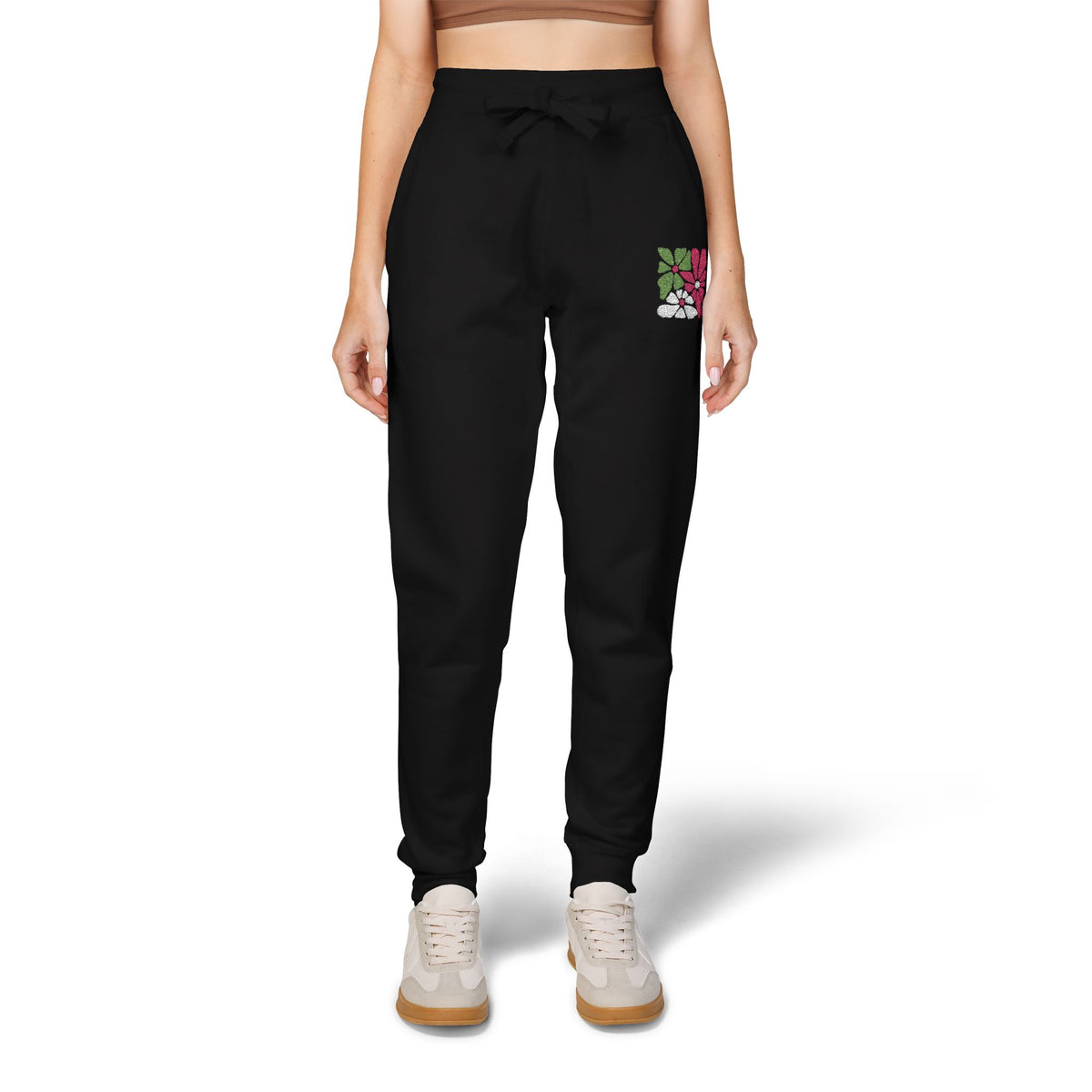 Floral Retro Block Print Embroidered Women's Fleece Sweatpants