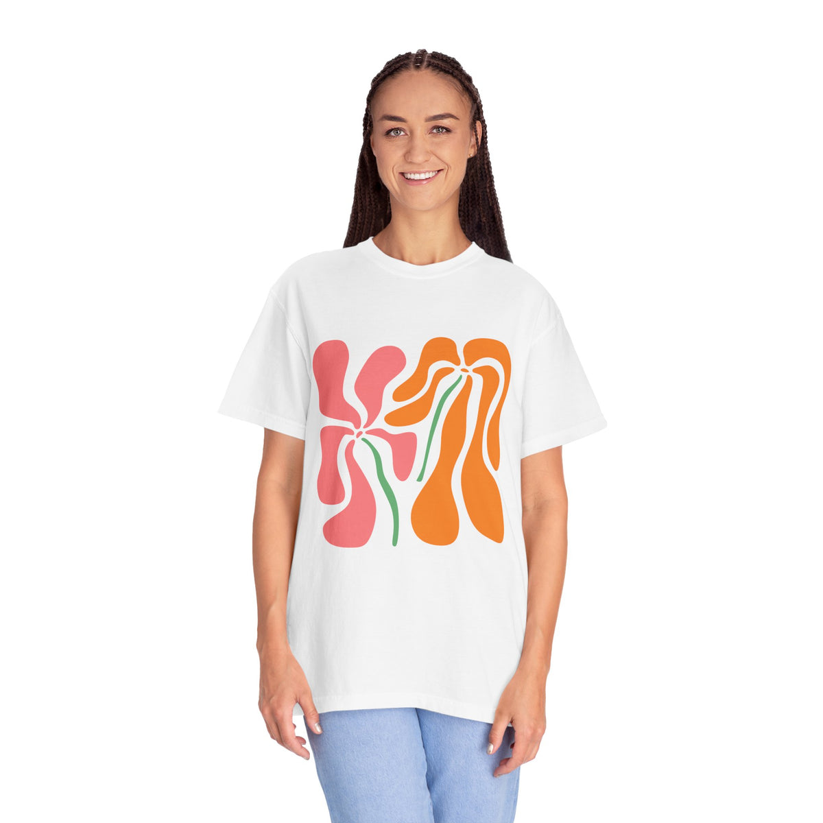 Groovy Pink & Orange Floral Garment-Dyed Women's T-Shirt