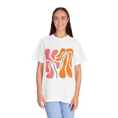 Groovy Pink & Orange Floral Garment-Dyed Women's T-Shirt