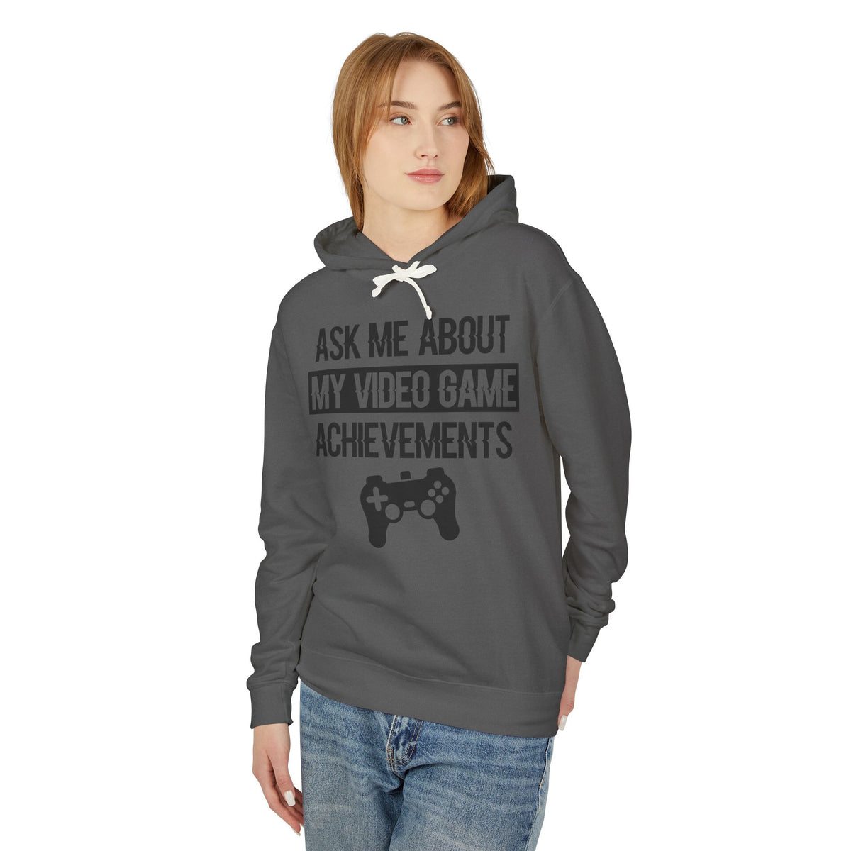 "Ask Me About My Video Game Achievements" Lightweight Hooded Sweatshirt
