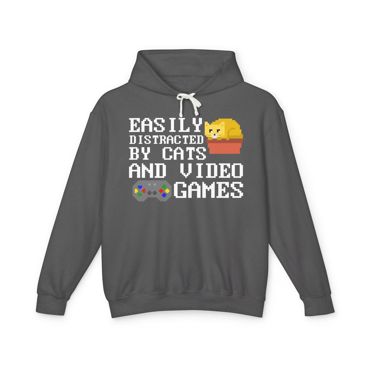 Easily Distracted By Cats And Video Games Lightweight Hooded Sweatshirt