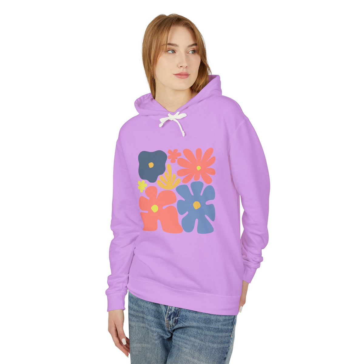 Colorful 70s Bloom Lightweight Women's Hooded Sweatshirt