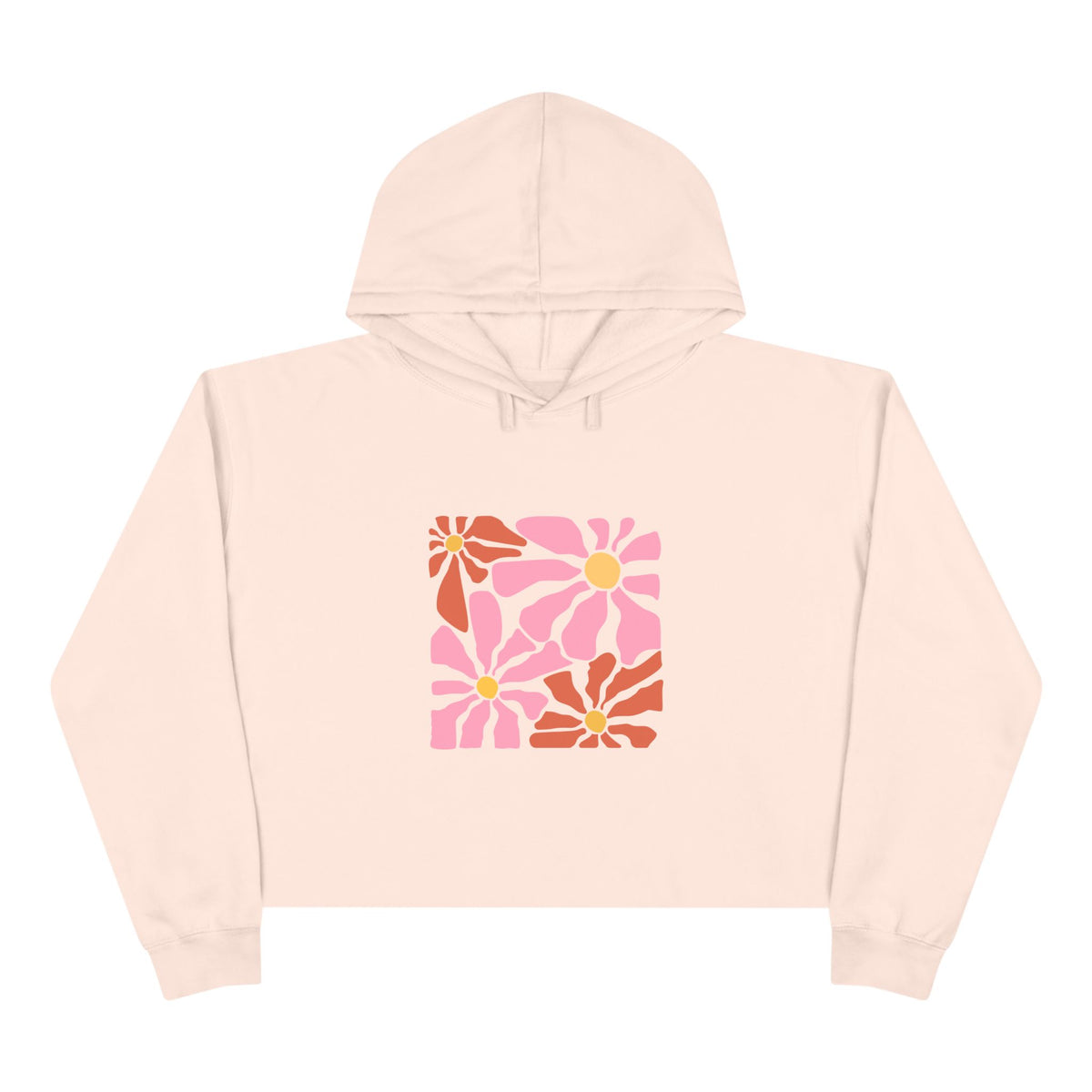 Retro Pink Daisy Graphic Crop Hoodie