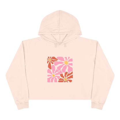 Retro Pink Daisy Graphic Crop Hoodie