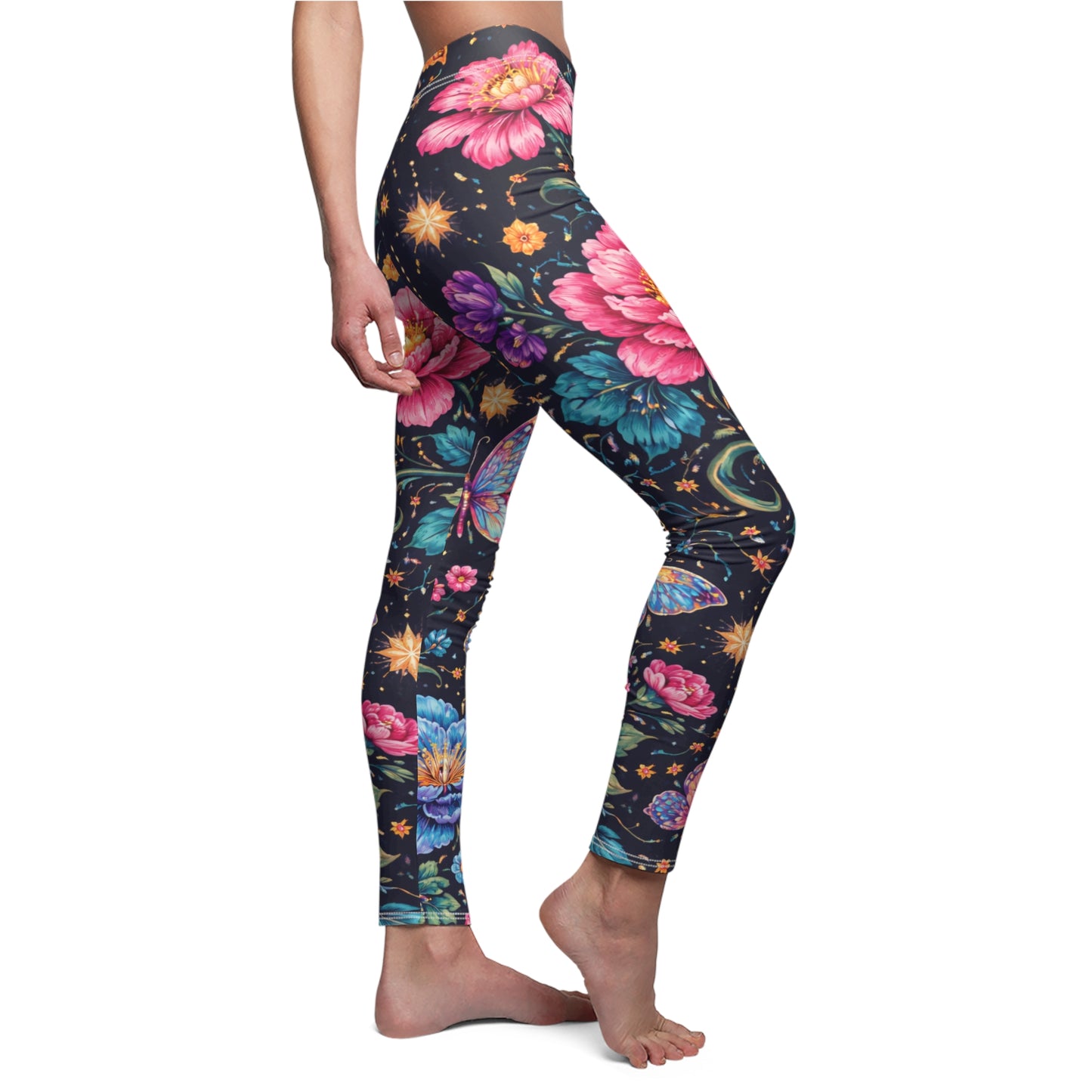 Floral Moon & Butterfly Women's Casual Leggings