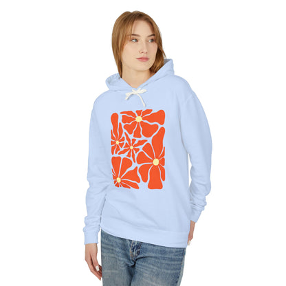 Retro Orange Floral Lightweight Women's Hooded Sweatshirt