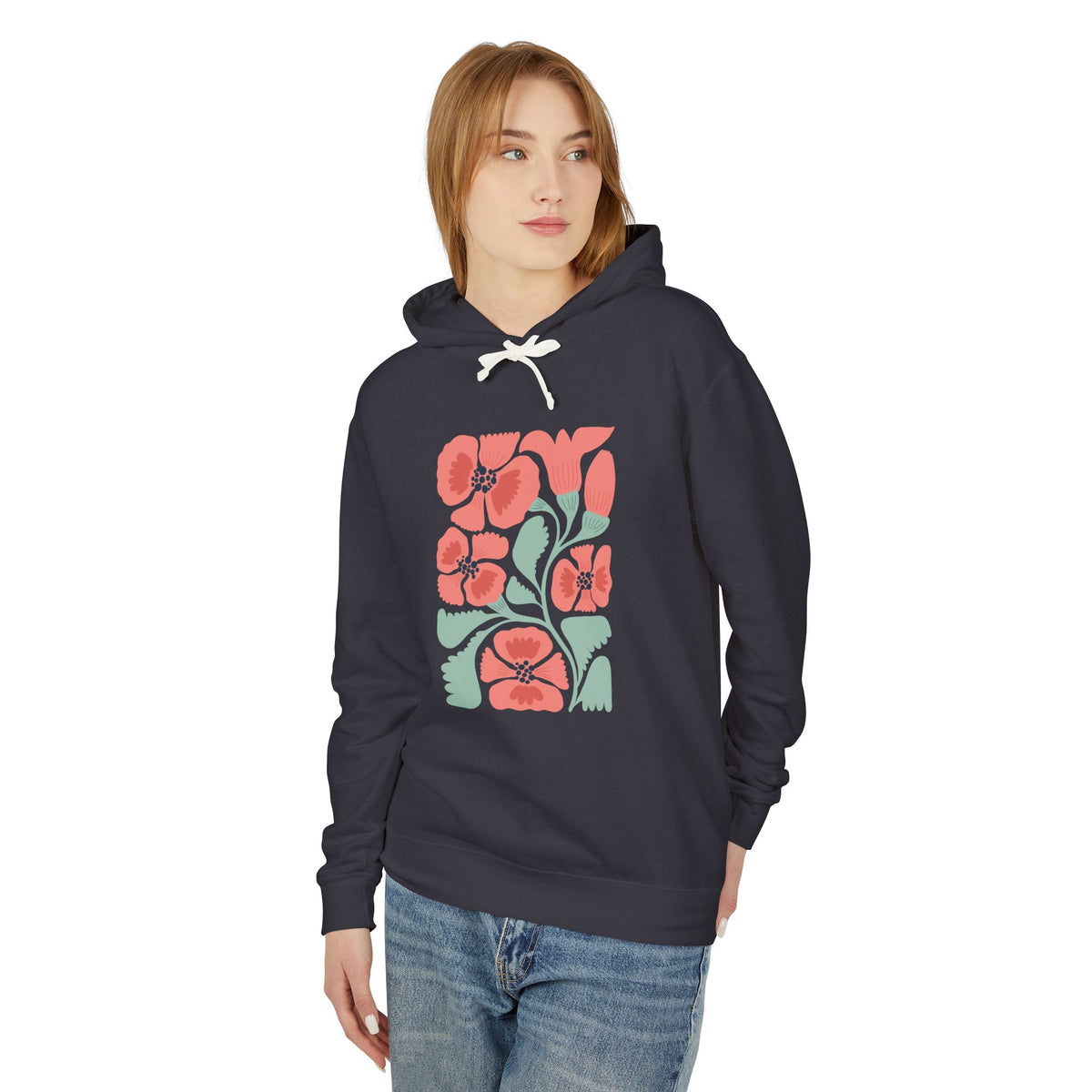 Floral Poppy Lightweight Women's Hooded Sweatshirt