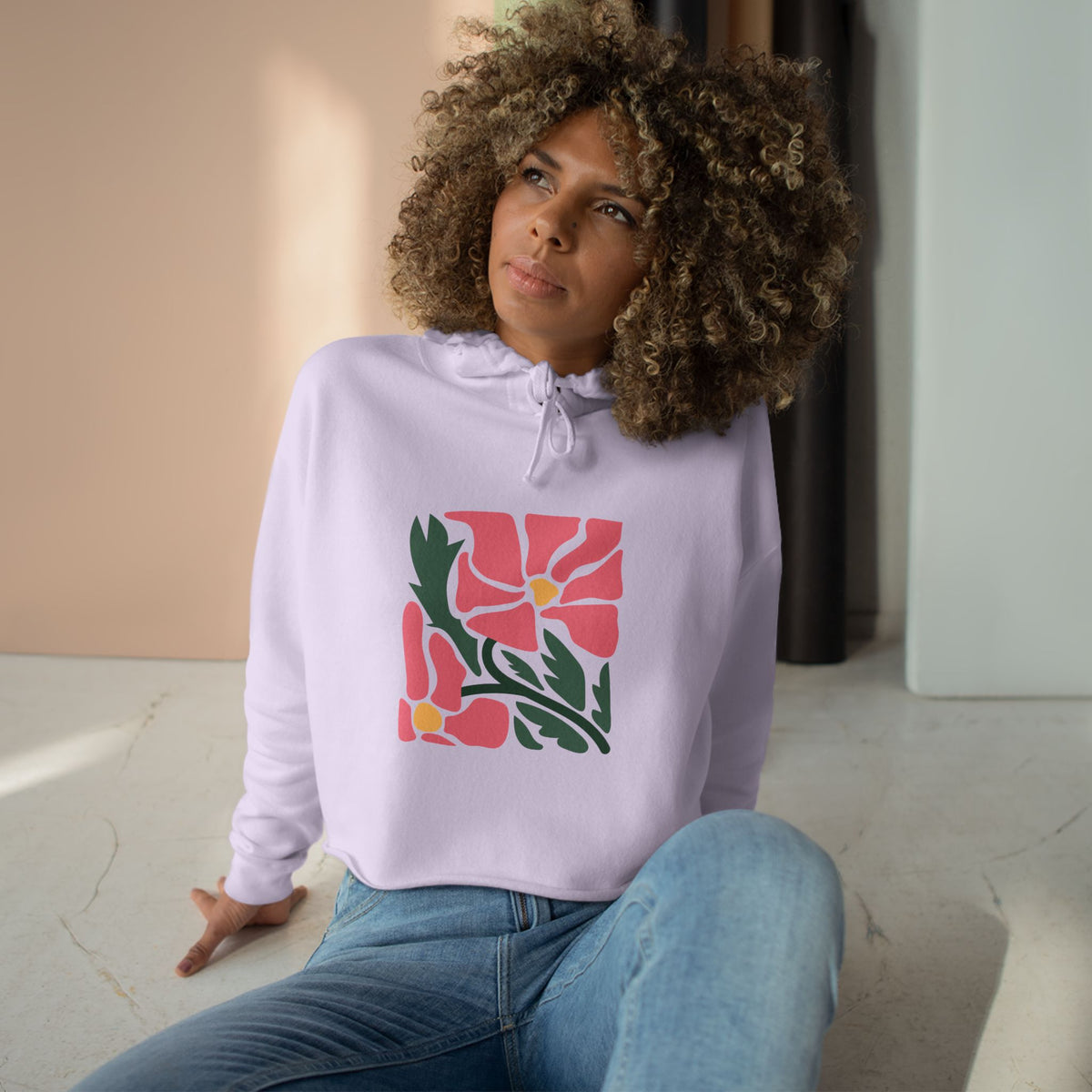 Pink Garden Graphic Crop Hoodie
