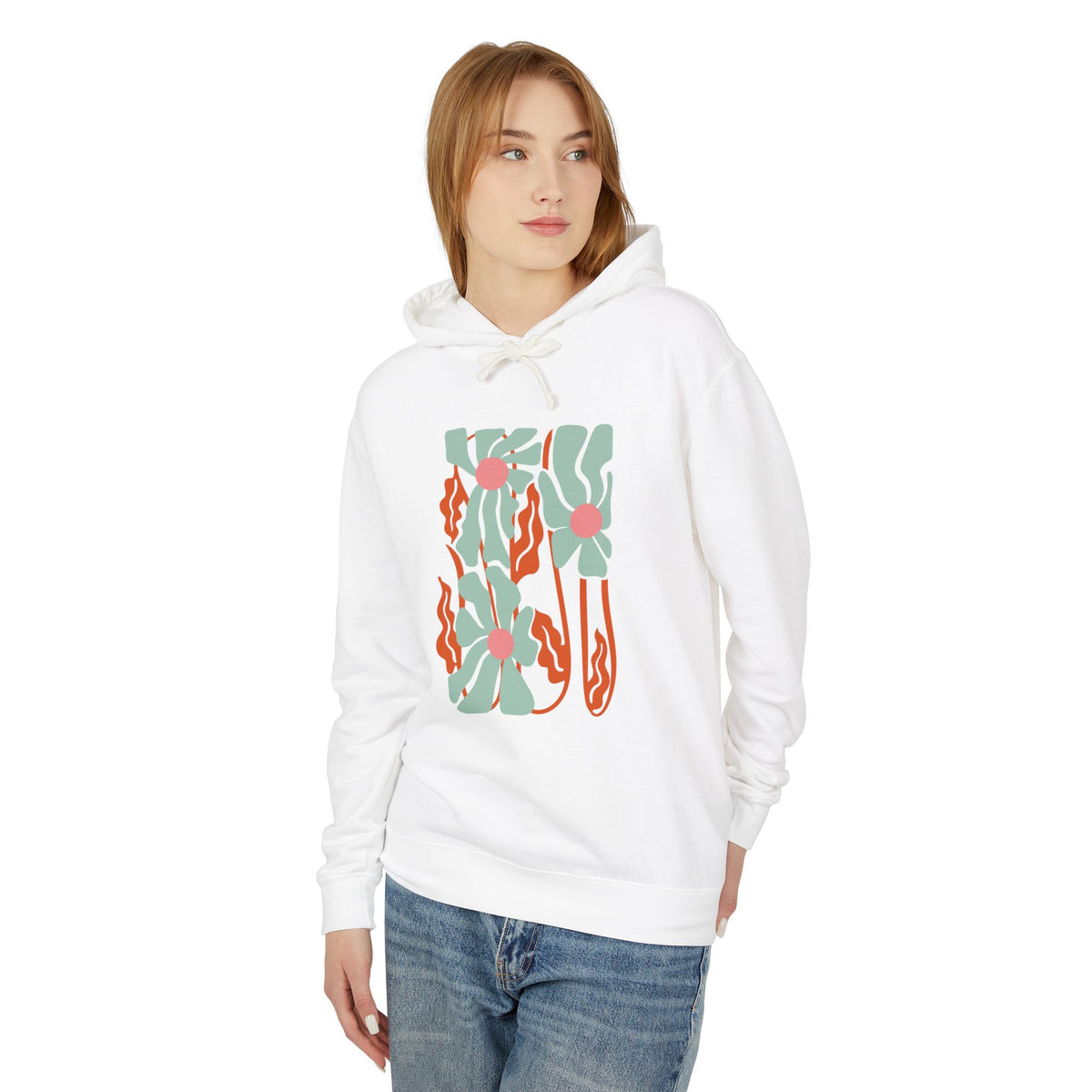 Botanical Abstract Floral Lightweight Women's Hooded Sweatshirt