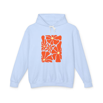 Orange Floral Pattern Lightweight Women's Hooded Sweatshirt