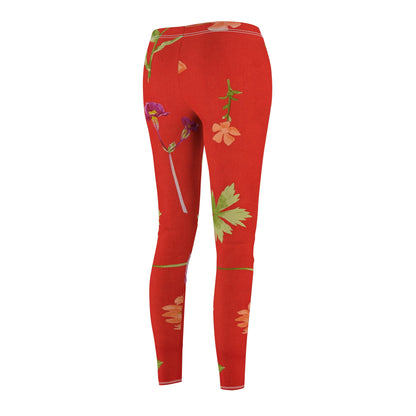 Floral Red All-Over Print Women's Casual Leggings