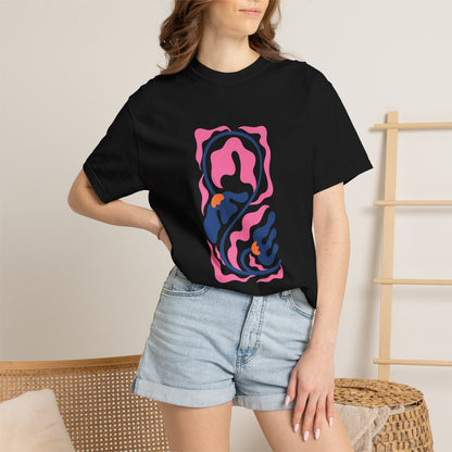 Pink Nautical Wave Graphic Garment-Dyed Women's T-Shirt