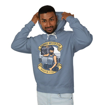 Retro Vibe Hipster Boombox Club Lightweight Hooded Sweatshirt