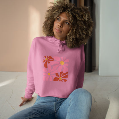 Retro Pink Daisy Graphic Crop Hoodie