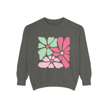 Floral Retro Block Print Garment-Dyed Women's Sweatshirt