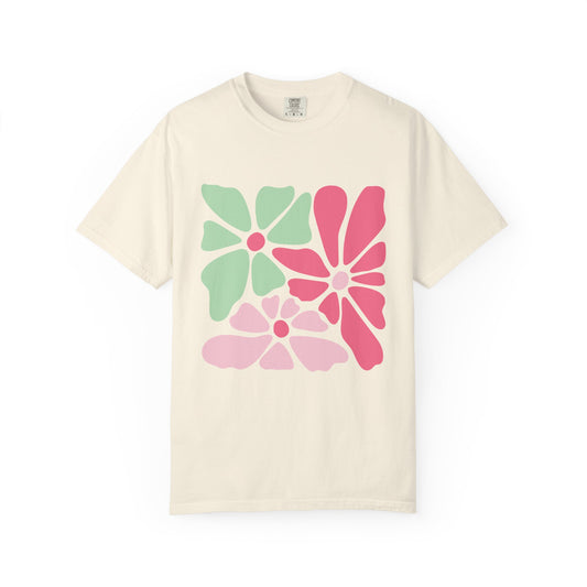 Floral Retro Block Print Garment-Dyed Women's T-Shirt