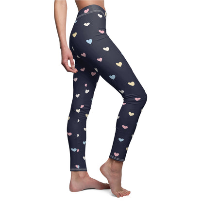 Navy Heart Print Women's Casual Leggings