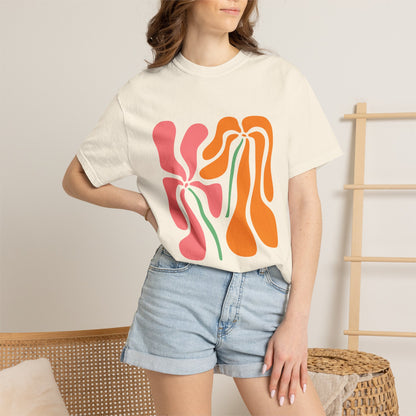 Groovy Pink & Orange Floral Garment-Dyed Women's T-Shirt
