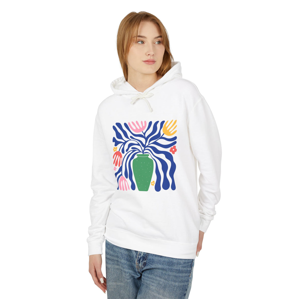 Colorful Folk Art Botanical Lightweight Women's Hooded Sweatshirt