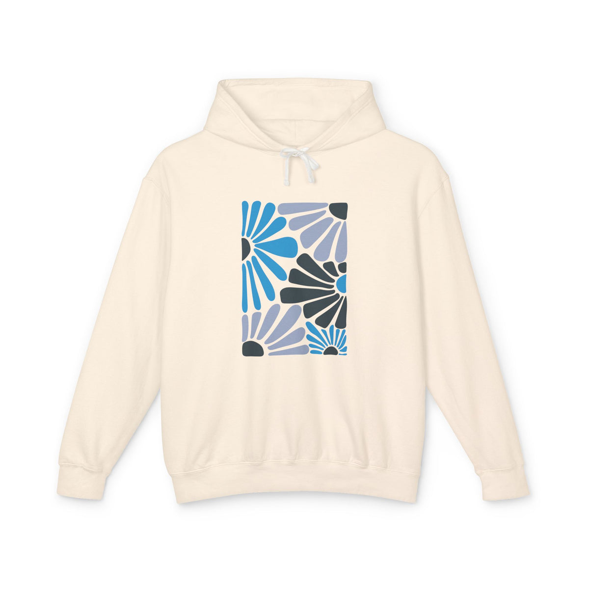 Abstract Blue Floral Pattern Lightweight Women's Hooded Sweatshirt