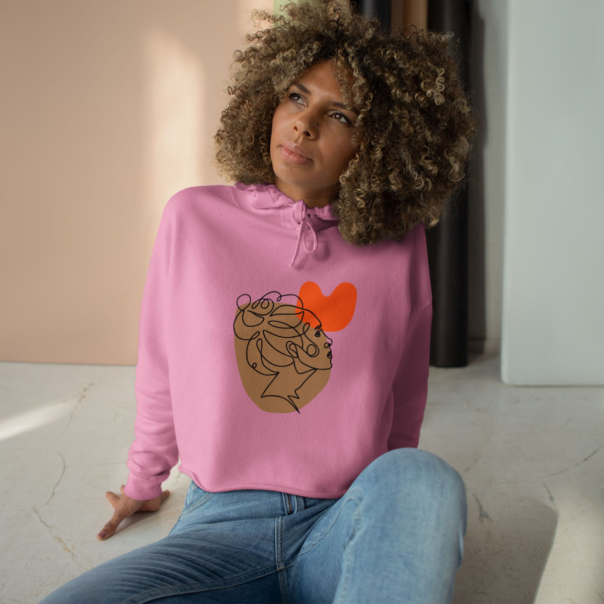 Abstract Heart Line Art Crop Hoodie