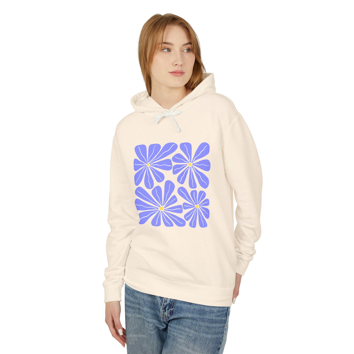 Lavender Daisy Graphic Lightweight Women's Hooded Sweatshirt