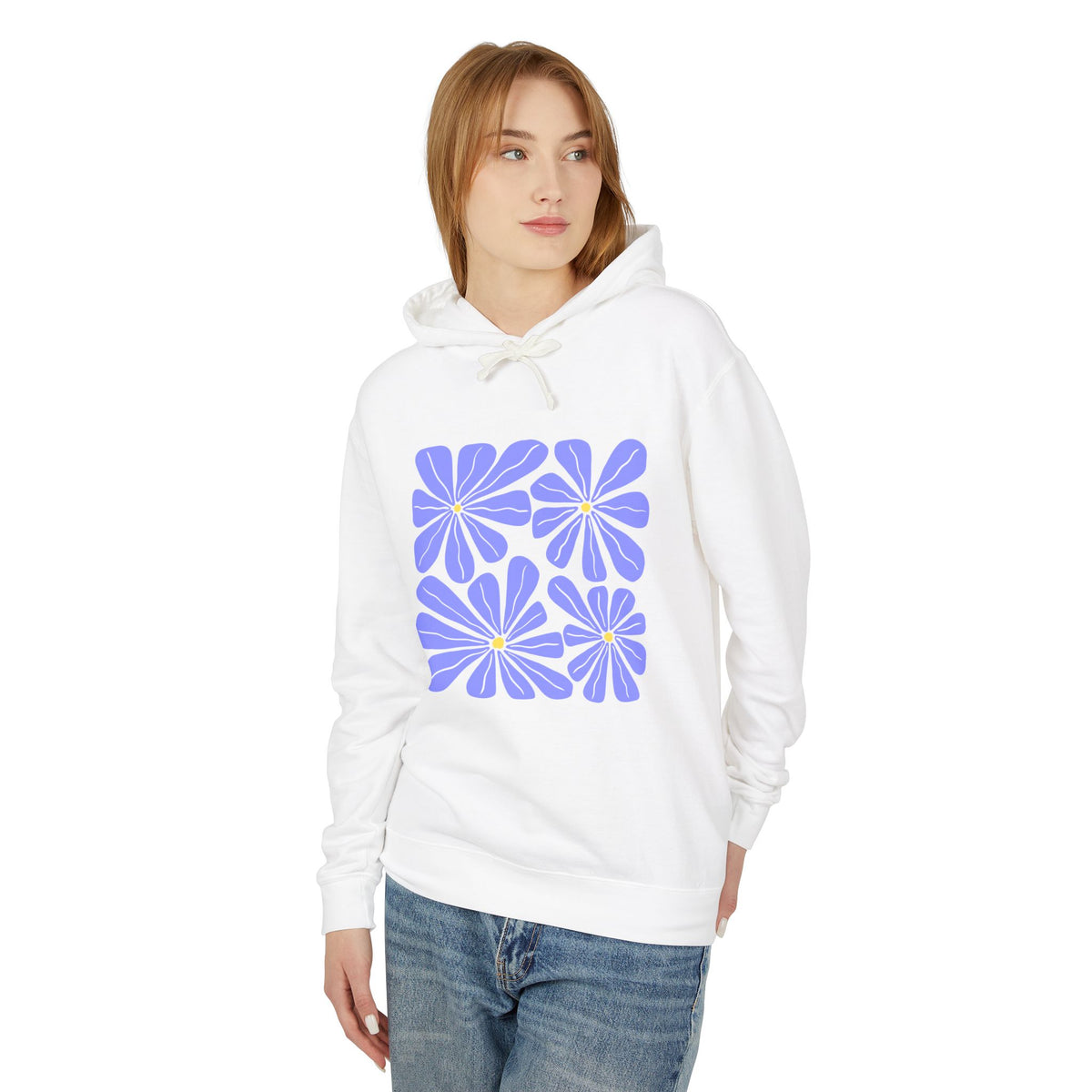 Lavender Daisy Graphic Lightweight Women's Hooded Sweatshirt