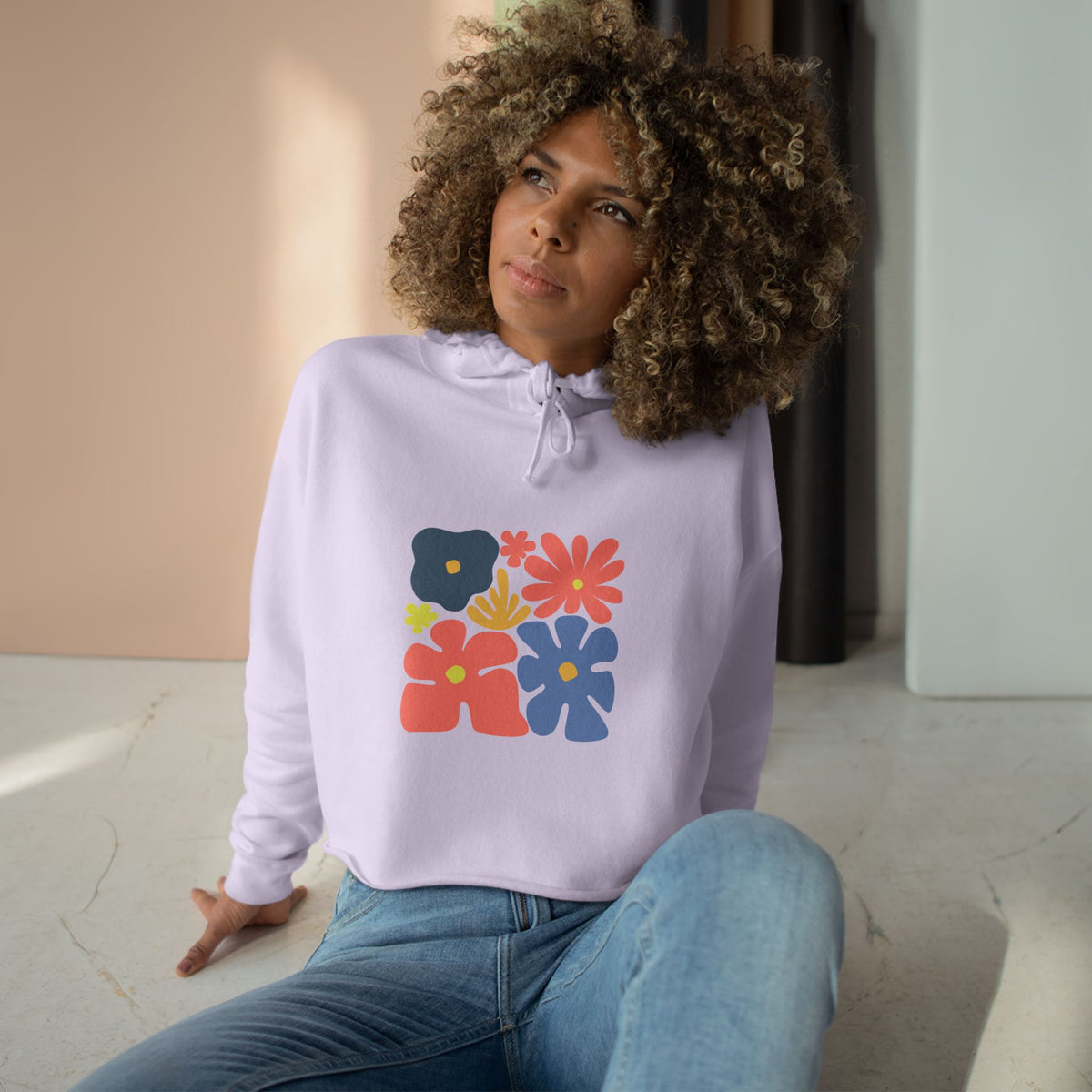 Colorful 70s Bloom Crop Hoodie