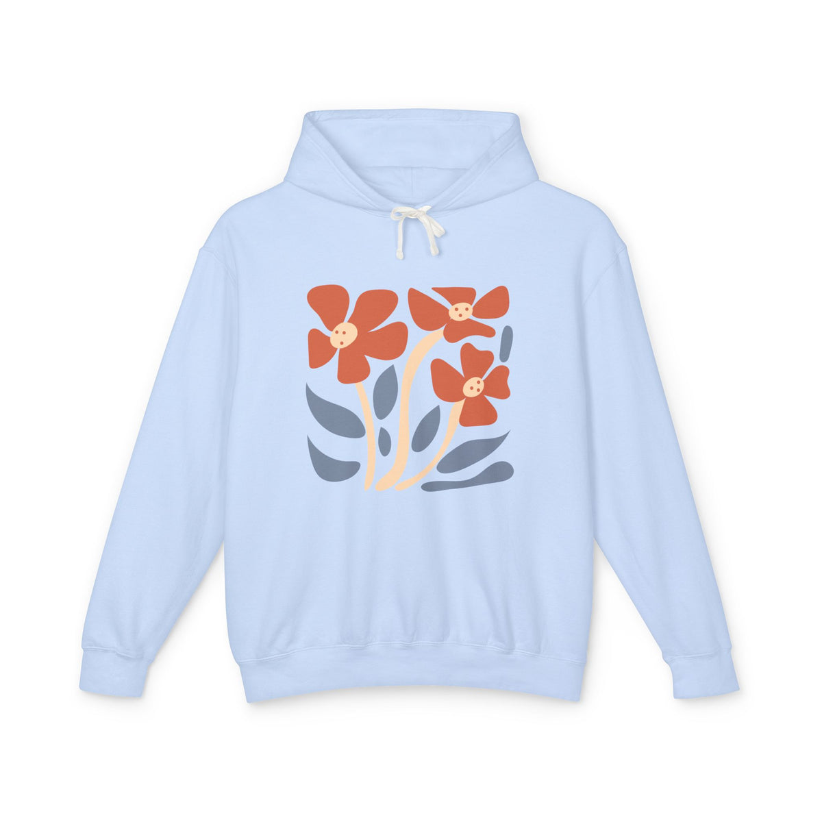Minimal Orange & Blue Flower Graphic Lightweight Women's Hooded Sweatshirt
